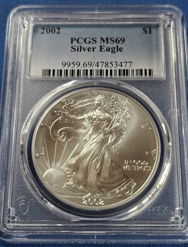 A 2002 American Eagle 1 Oz Silver Dollar PCGS MS69
