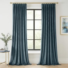 Pinch Pleated Velvet Curtains 84 inch, Back 40"W x 84"L Pack of 2 Dusty Blue