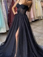 Tulle Prom Dresses Long Glitter Party Dress A Line Formal Evening Ball Gowns