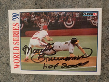MARTY BRENNAMAN HOF 2000 CINCINNATI REDS 1990 WORLD SERIES CHAMPS SIGNED CARD !!