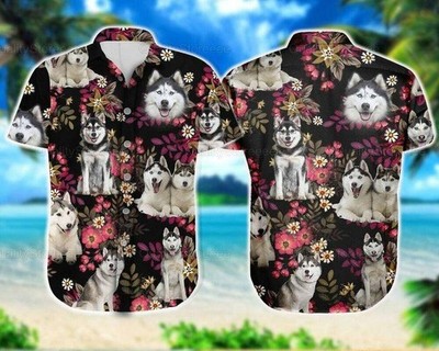 Husky Dog Aloha Hawaiian Shirt   Husky Pet Cute Hawaiian Shirt Flowers Floral Pa