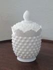 Vintage Fenton White Milk Glass Hobnail Sugar Bowl Jar Candy Bowl Lidded 5.5"