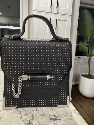 Mackage Black Mini Rubbie Leather Silver Arrow Closure Top Handle Bag