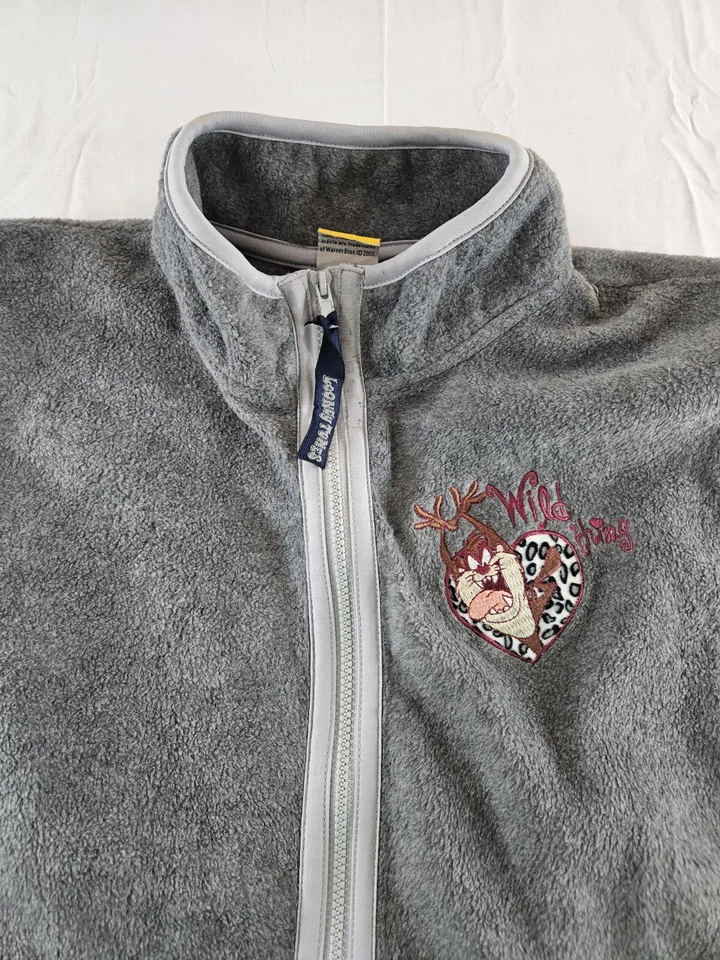 Женский флисовый жилет Taz 22/24 серый Wild Thing Looney Tunes Heart 2000 винтажный - Изображение 2 из 4