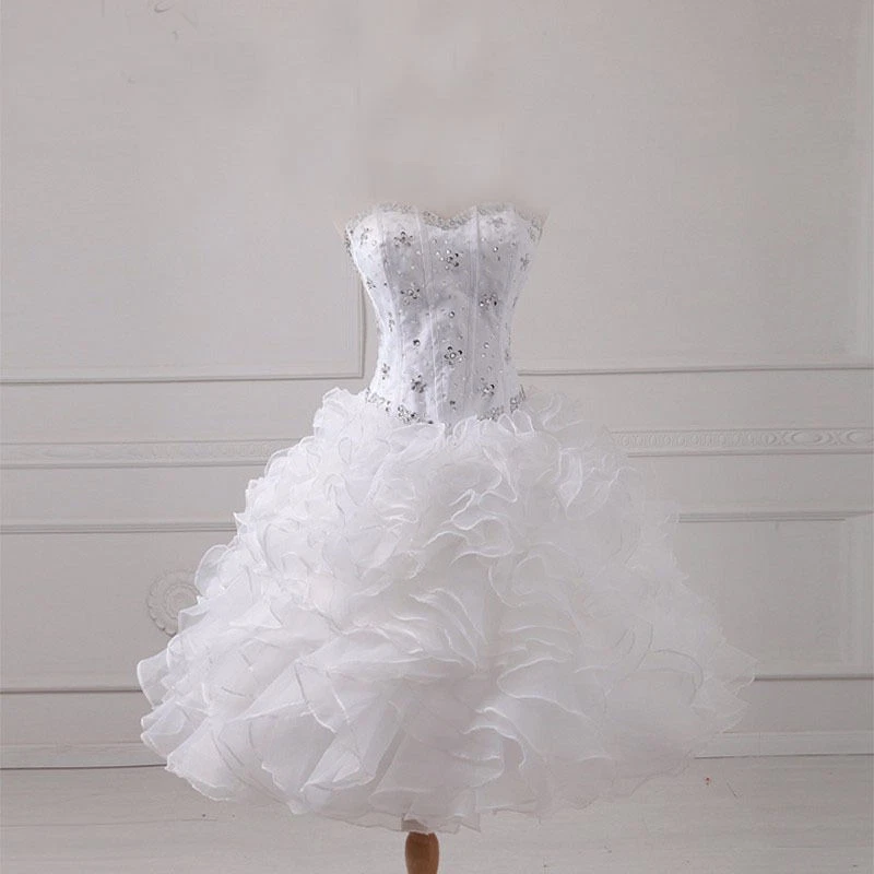 White Two Piece Wedding Dress Detachable Skirt Ruffles Organza Ball Bridal Gown - Image 3 of 4