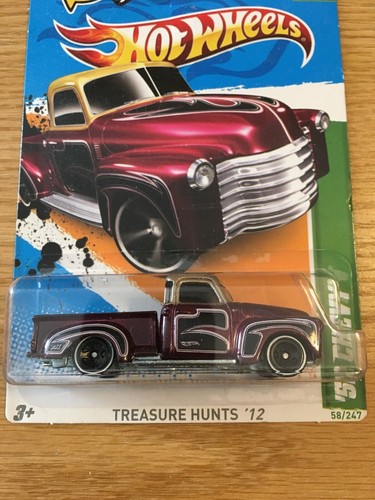 HOT WHEELS 2012 #58 1952 52 CHEVY CHEVROLET PICKUP TH TREASURE HUNT 8 +PROTECTOR