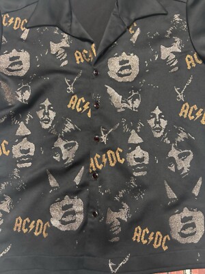 acdc dress shirt Custom single stitch Black AC/DC button-up shirt with silver accents
