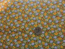 100 Cotton Fabric Small Colorful Flowers on Light Green - By the Yard