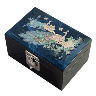 Mother of Pearl Peacock Jewelry Box Necklace Brooch Trinket Case Chest Holder