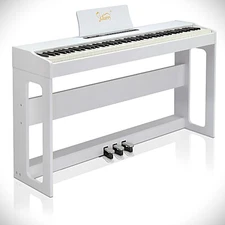 White 88-Key Fully Weighted Digital Piano, Full-Size Keyboard with 3-Pedal Stand