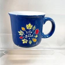 Large 20 oz LIFE IS GOOD COFFEE MUG CupTHANKFUL GRATEFUL BLESSED MUG Leaves Blue