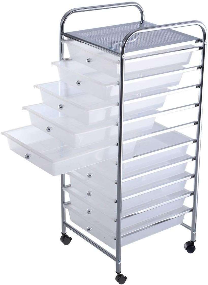 10 Drawer Storage Cart Rolling Cart File Scrapbook Paper Mobile Organizer for Sc