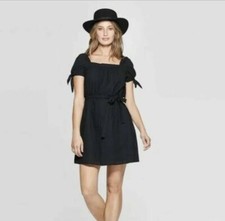 Universal Thread Womens Dress Eyelet Square Neck Shift Belt Black Large