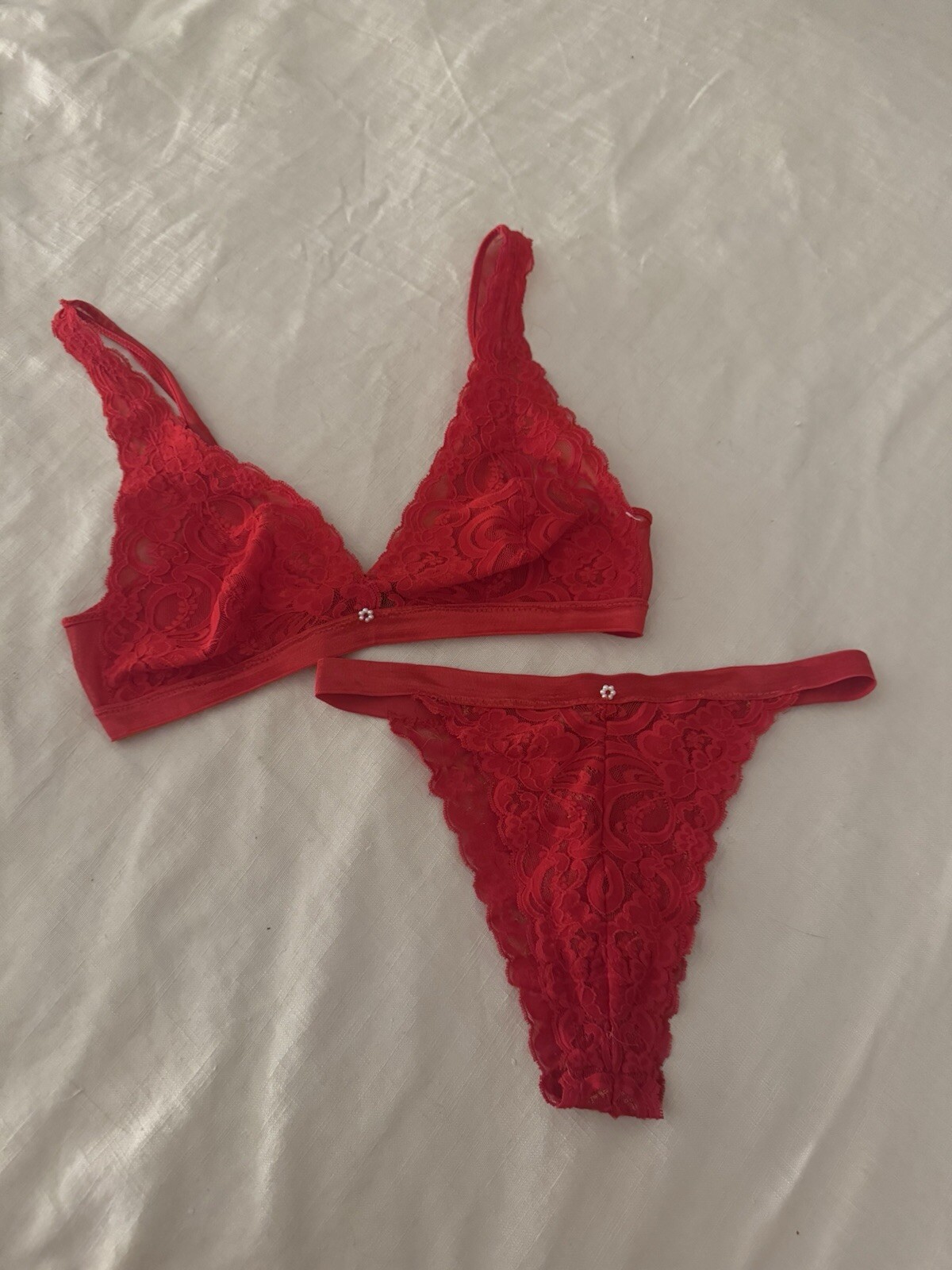Christian Dior intimates Vintage Red Lace Set Bra And Underwear One Size/large