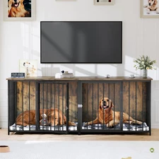 80.2 inch Double Dog Crate Furniture Large Breed Dog Kennel w/ Divider for 2 dog