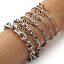 10MM Cable Rolo Chain Silver Stainless Steel Bracelet Men Boys Link 7/8/9/10/11"
