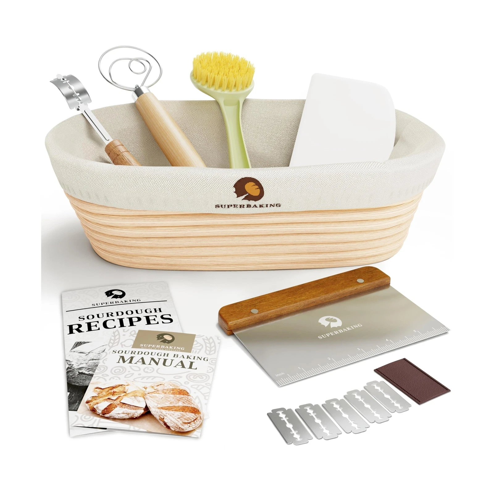 Superbaking Banneton Bread Proofing Basket Set, Oval 10" Sourdough Proofing B...