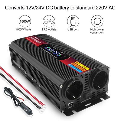 1500W 3000W 12V&24V auf 230V Spannungswandler Wechselrichter USB LCD Rot Schwarz