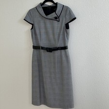 Tahari Arthur S. Levine Sheath Dress Black Glen Plaid Work Career Size 6