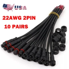 10Pairs 2Pin Waterproof IP65 22AWG LED Strip Male and Female Cable Connector NEW