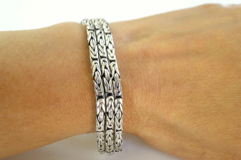 Balinese Byzantine Three Chain No Stone Sterling Silver Toggle Bracelet - Image 2 of 4