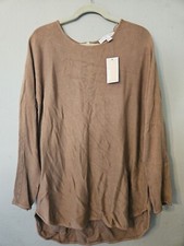 NWT Michael Kors Scoop Neck Sweater Waffle Knit High Low Hem Women s L Drk Camel