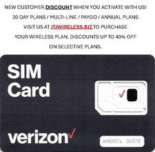 Verizon Wireless 4G 5G Sim Card Triple Cut