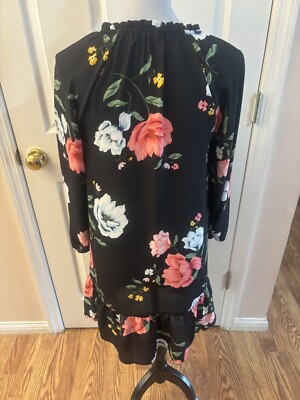 old navy black dress with flowers Womens Small White Floral Paisley Sleeveless Rayon Swing Unlined. Black long sleeve dress with