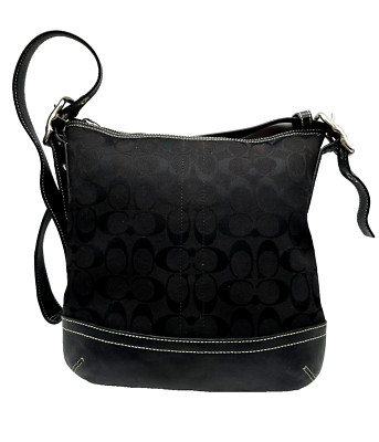 Vintage Coach Black Jacquard Signature Logo Women's Crossbody
