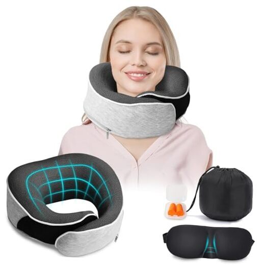 Travel Pillow, 360° Neck Support Memory Foam Travel Neck Pillow, Neck Pillow