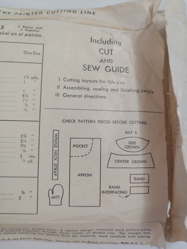 Apron Chef Hat Oven Mitt McCalls 1515 Sewing Pattern McCall's VTG 40 BBQ Dog Pig - Picture 11 of 12