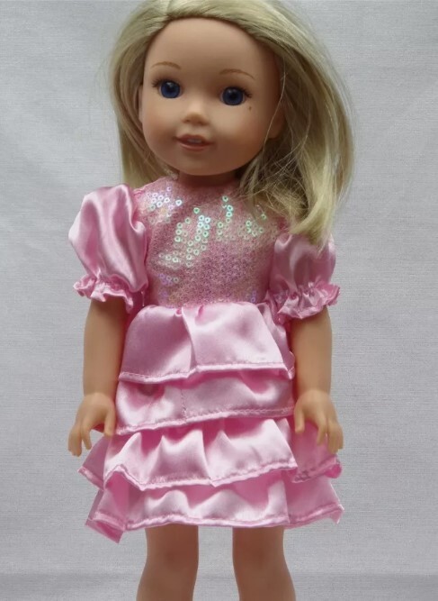 WW Satin Dress, Satin & Sequin Pink Valentine Dress, Made for 14.5 Inch Dolls
