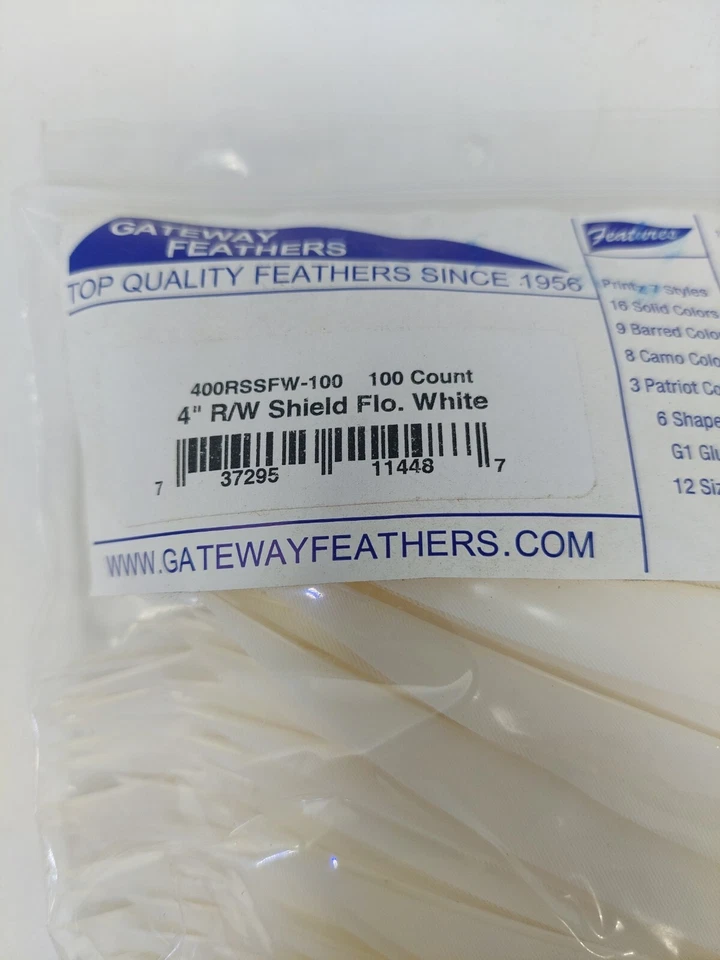 100 Pack Gateway Feathers 4" Right Wing: Shield Flo. Florescent White 400RSSFW - Image 2 of 3