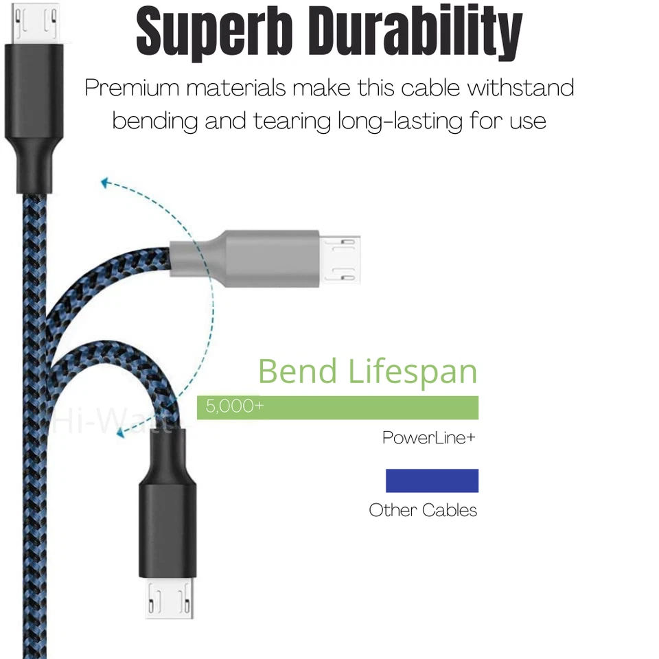 Paquete de 3 cables micro USB trenzados de 3 pies + 6 pies + 10 pies cable de datos de carga rápida para Android LG Foto 2 de 4