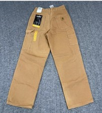 Carhartt YYB111 BRN Kid's Brown Flannel Lined Canvas Work Pants 12 Measure 24x26