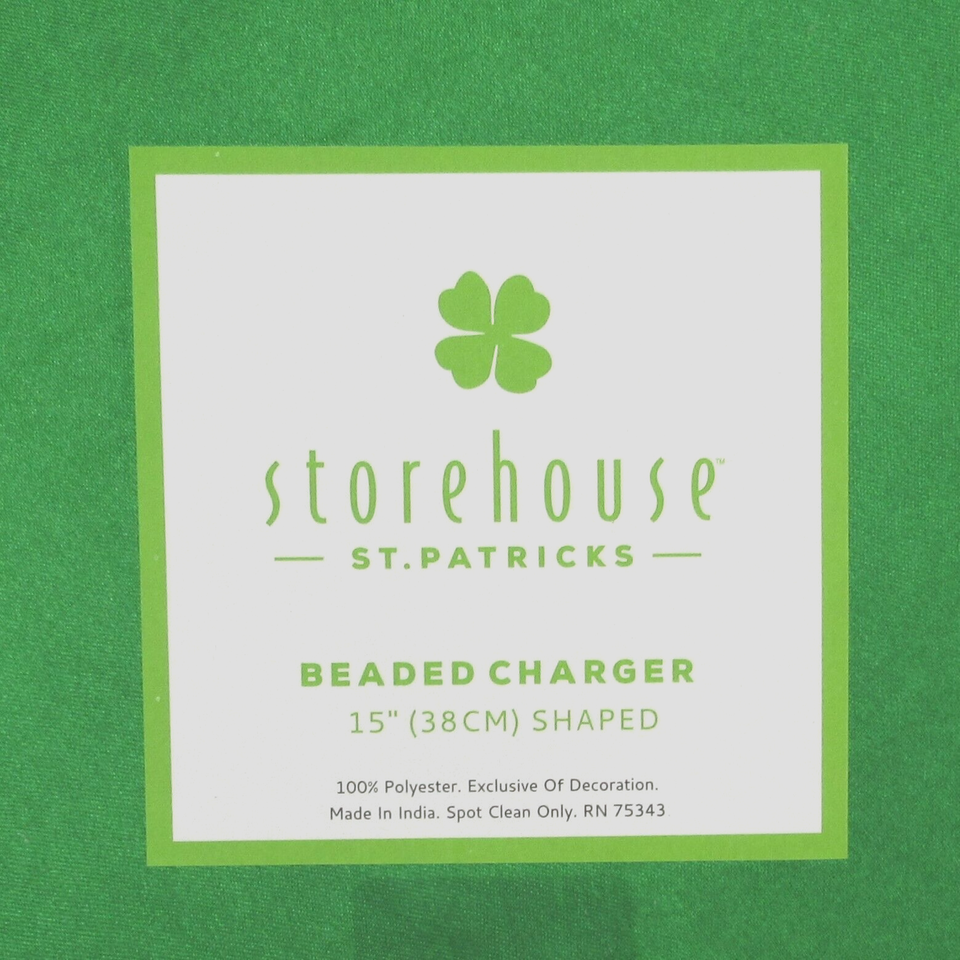 STOREHOUSE ST. PATRICKS CLOVER SHAMROCK BEADED PLACEMAT CHARGER BNWT 6