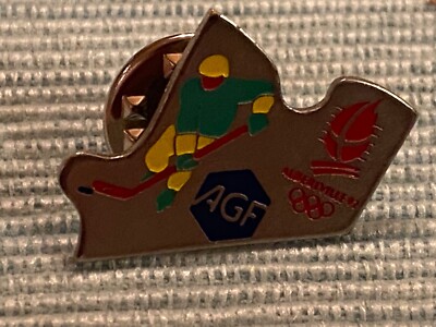 Épinglette Olympique Albertville 1992 - Hockey Sur Glace - Sponsor AGF - Neuf
