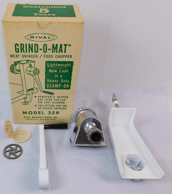 NOS Vintage Rival Grind-O-Mat Model 359 Meat Grinder Food Chopper