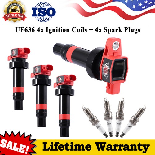 4* UF636 Ignition Coils +4X Spark Plugs Fit For Kia Rio Soul Hyundai