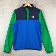 The North Face Fleece Sweater T Snap Color Block Kids Boys Sz XL Blue Green