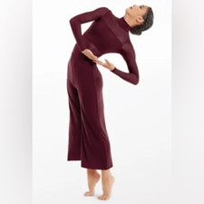 WEISSMAN Balera Dance Costume burgundy Culotte Unitard With Mesh MJ11187 MA