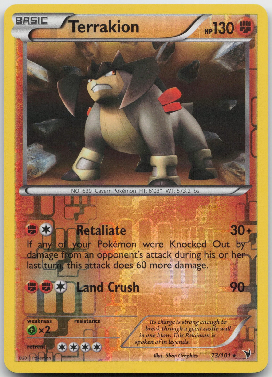 Terrakion Reverse Holo Rare Noble Victories 73/101 LP