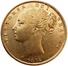 1872 Queen Victoria Shield Reverse Sovereign - Die #91