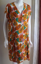 Nice Things Paloma S Sz 44 Spanish Runs L 10 12 PAPAYA Graphic Loud Dress $210