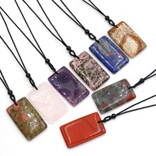 Natural Chakra Rectangle Gemstone Crystal Healing Energy Amulet Pendant Necklace