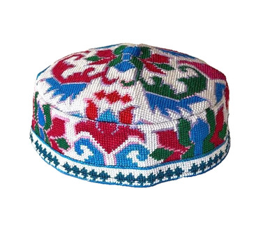 UZBEK IROQI TRIBAL HAND EMBROIDERED SILK HAT - APPROX 22 1/2 IN - M