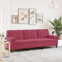 3-Sitzer Sofa Samt Weinrot 210 Cm Mit Zierkissen