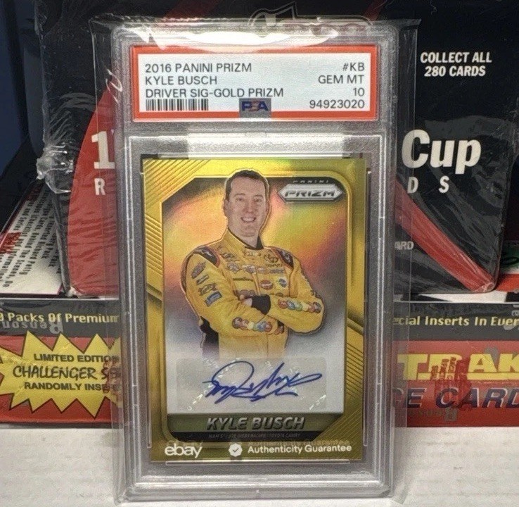 Panini Prizm 2016 NASCAR Driver Signatures Kyle Busch #KB Gold Prizm /10 PSA 10