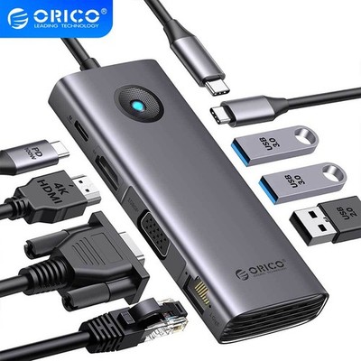 ORICO 8-in-1 USB C Docking Station & 4K HDMI VGA RJ45 USB 3.0 PD100W for Laptop