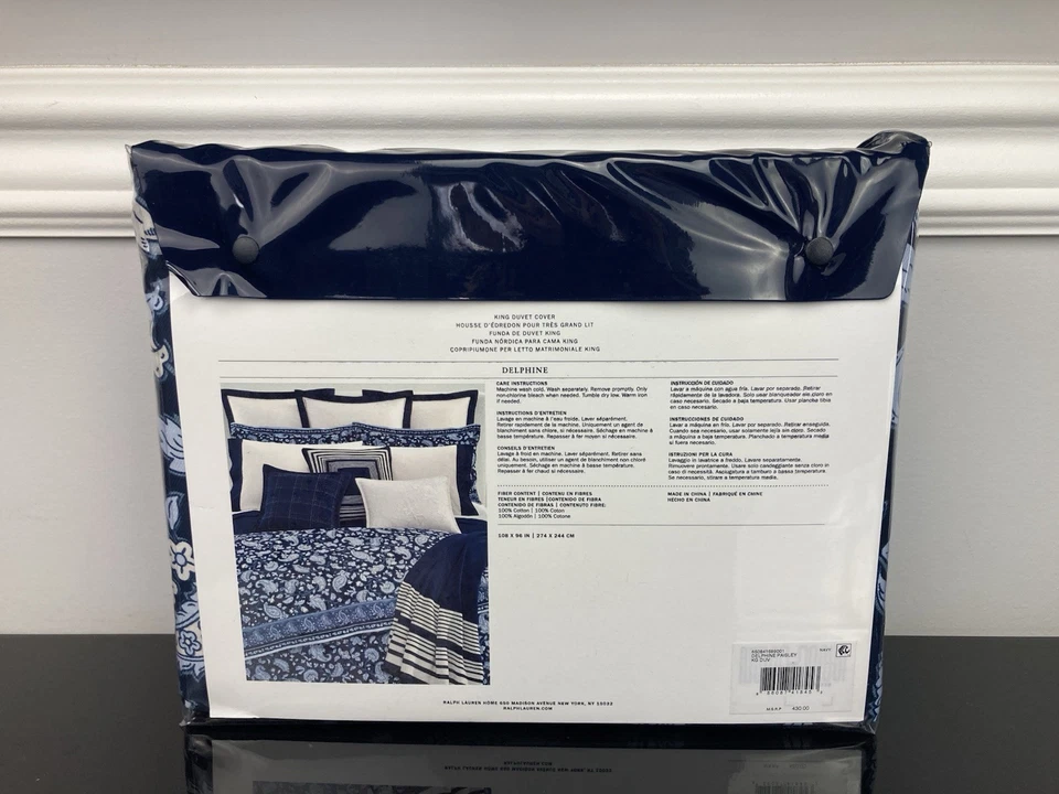 Funda nórdica Ralph Lauren Delphine cachemira algodón satén azul marino blanco REY Foto 4 de 4